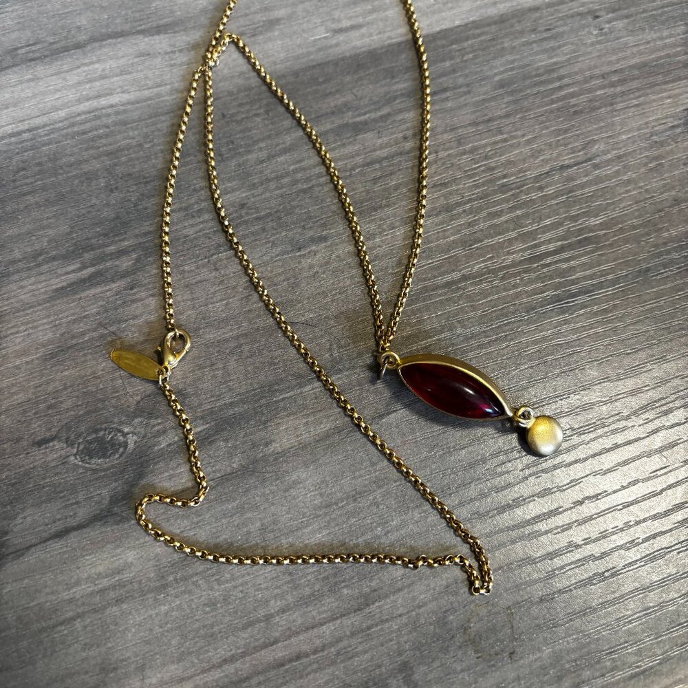 Soho Design necklace gold tone red glass moonstone pendant